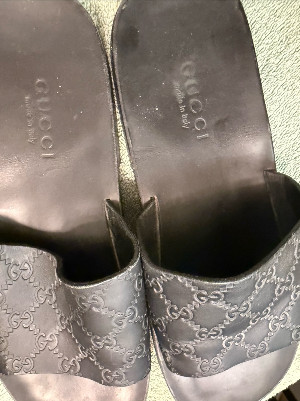 Gucci Black Embossed GG Slide Sandals - Picture 4 of 10